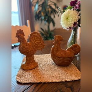 Brown Ceramic Rooster Figurines